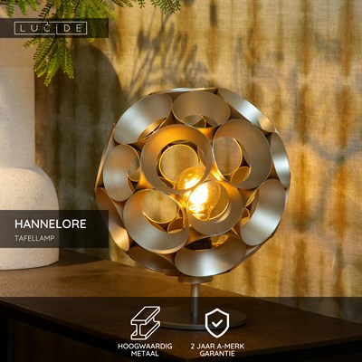 Lucide HANNELORE - Tafellamp - Ø 25 cm - 1xE27 - Mat Goud / Messing